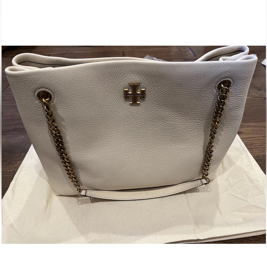 Tory Burch White Tote Bag With Gold Accents